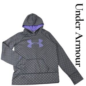 Under Armour Kids Girls Gray‎ Polka Dot Hoodie Sweatshirt Purple Logo Size YLG